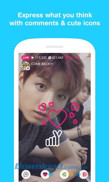 Chia sẻ suy nghĩ của bạn trên V - Live Broadcasting APP