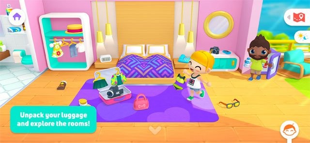 Dỡ hành lý và khám phá các phòng trong khách sạn