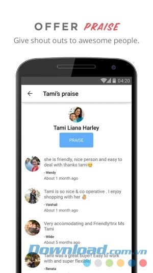 VarageSale cho Android hiển thị đánh giá người bán từ cộng đồng