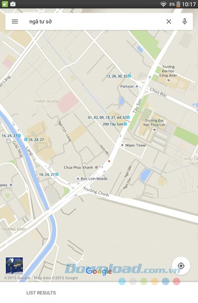 Bản đồ chỉ đường trong ứng dụng VAV cho Android