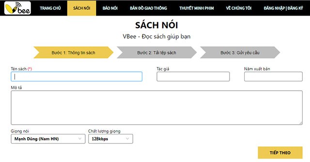Tạo sách nói trên Vbee