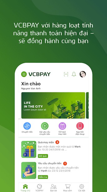 VCBPAY với hàng loạt tính năng thanh toán hiện đại