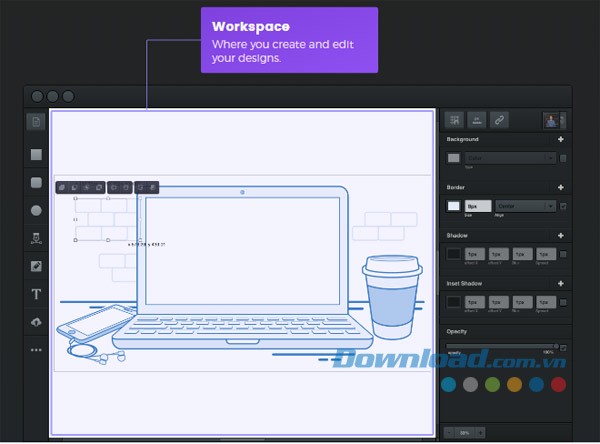Giao diện làm việc trên Vectr cho Mac