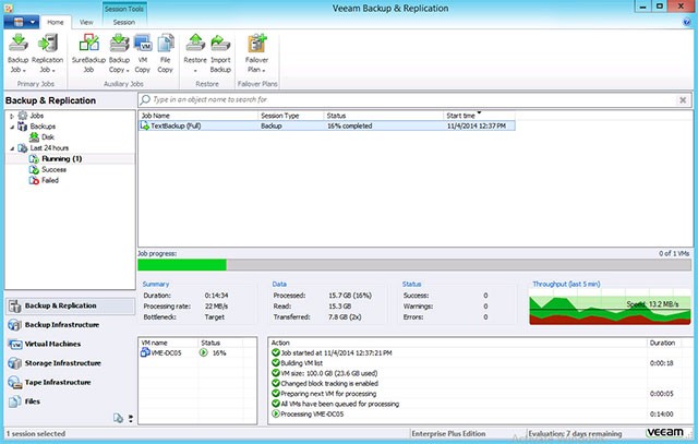 Giao diện phần mềm Veeam Availability Suite