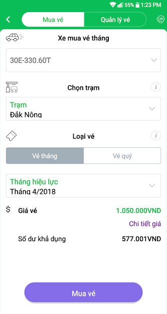 Tiện ích trên ứng dụng VETC