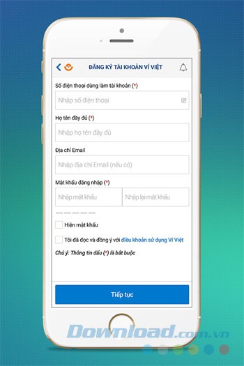 Đăng ký tài khoản Ví Việt