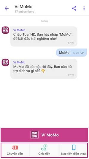 Kích hoạt chatbox Momo