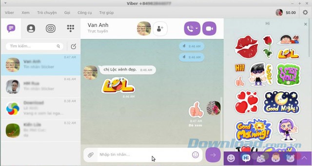 Giao diện chính của Viber cho Linux