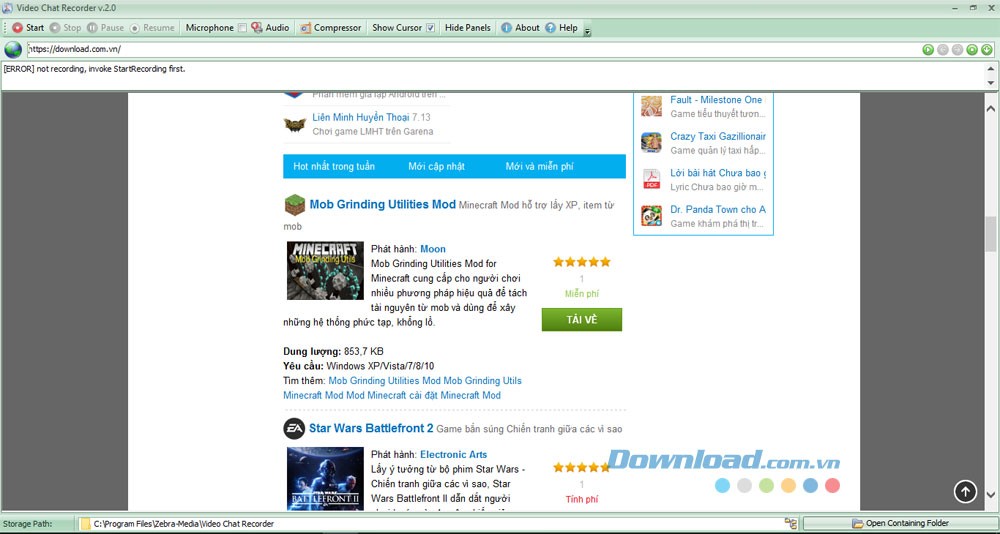Giao diện chính của ứng dụng Video Chat Recorder cho máy tính