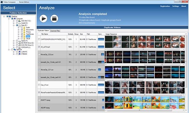 Giao diện phần mềm Video Comparer