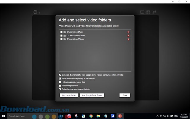 Lựa chọn thư mục phát video