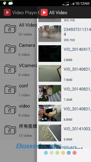 Thư viện video trên Video Player Perfect