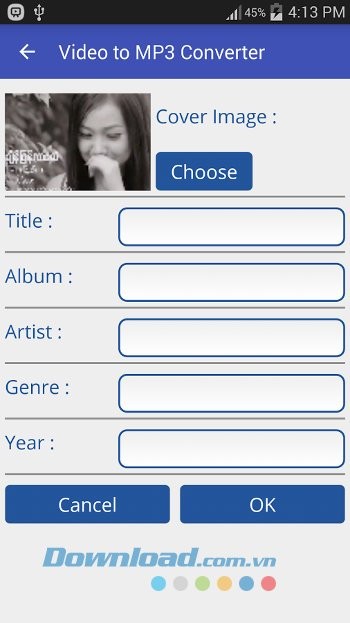 Thêm thông tin vào file với Video to MP3 Converter