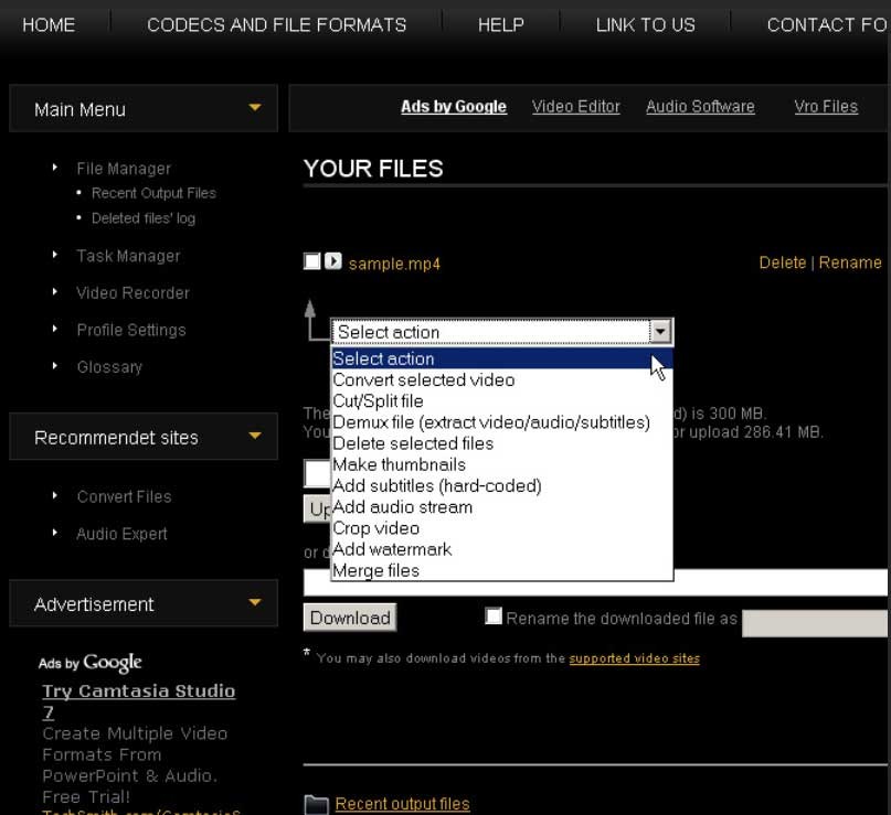 Lựa chọn hành động xử lý file trên Video Toolbox