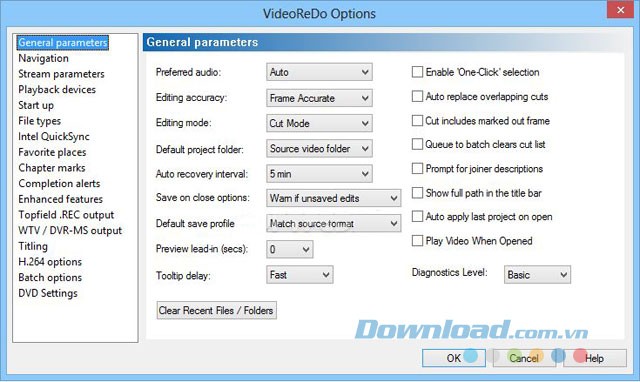 Một số lựa chọn trong mục Options