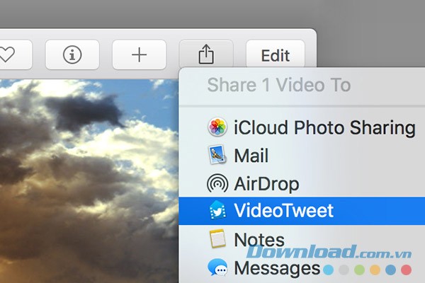 Nút chia sẻ video qua VideoTweet cho Mac