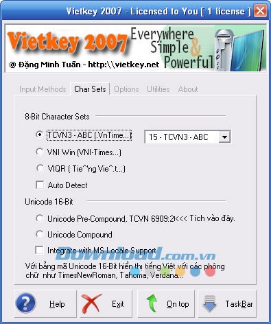Tải VietKey 2007 - Hỗ trợ nhiều kiểu gõ khác nhau