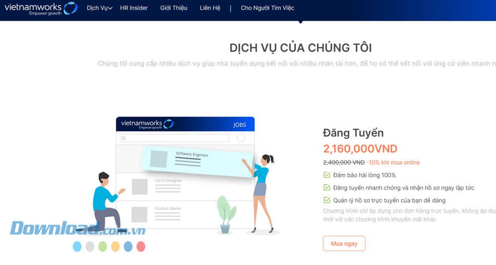 Các gói dịch vụ tuyển dụng trên trang Vietnamworks