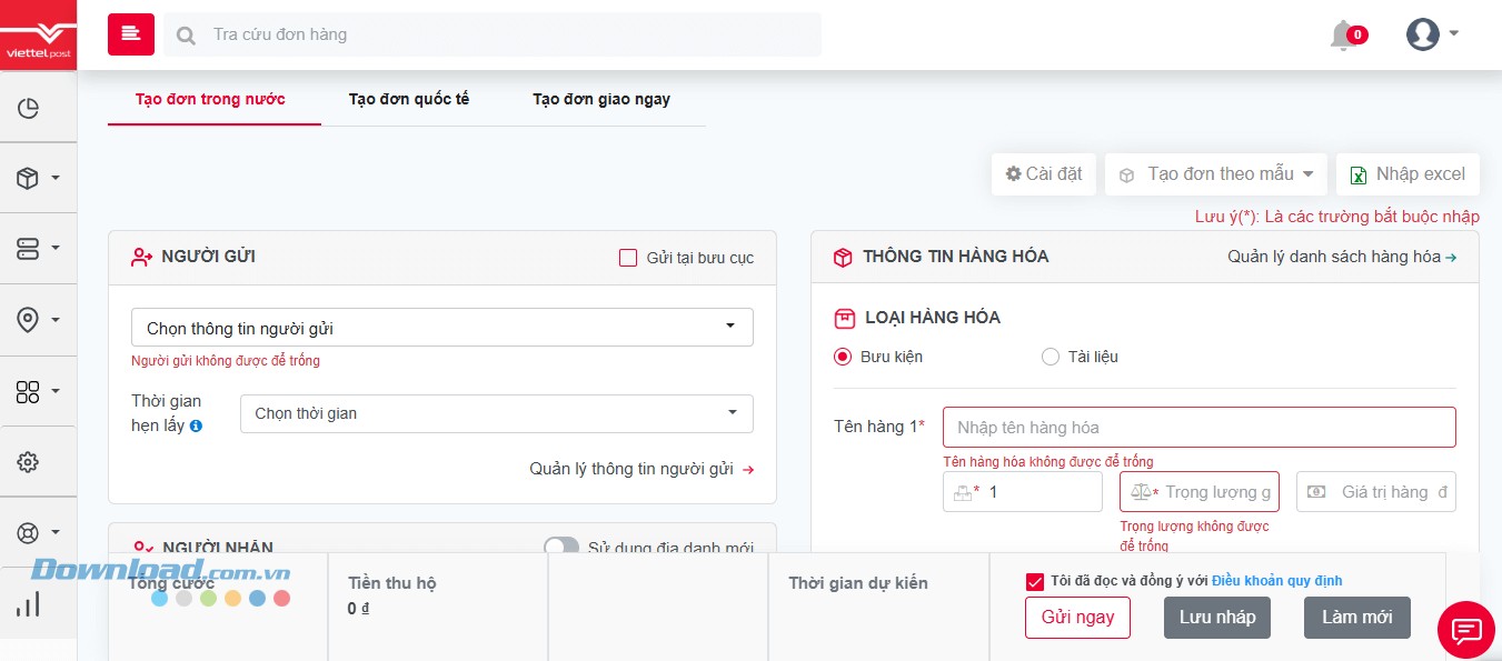 Tạo đơn hàng vận chuyển trên ViettelPost