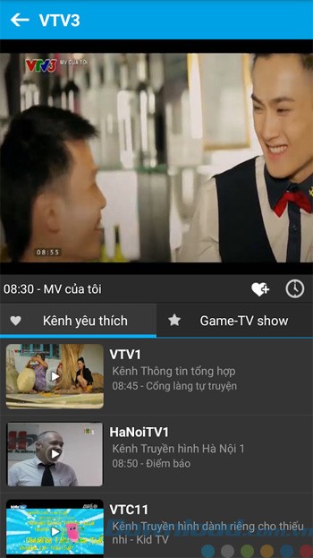 Giao diện xem TV bằng ứng dụng VinaPhone TV