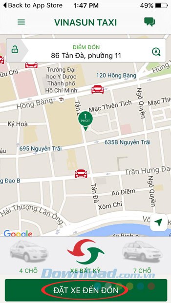 Đặt xe đến đón