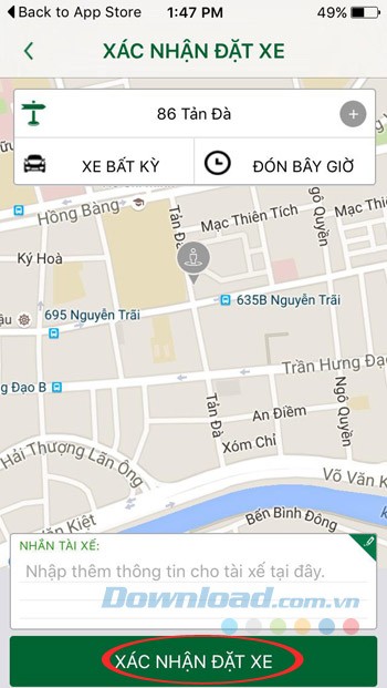 Xác nhận đặt xe