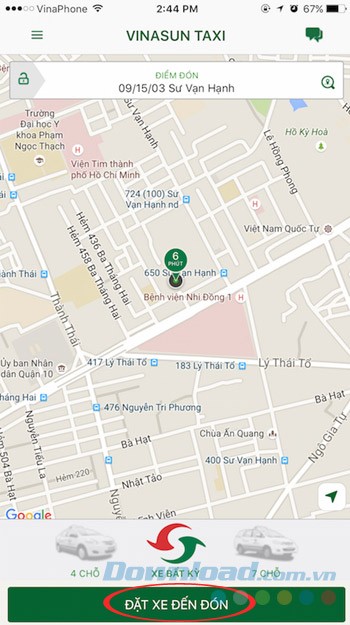 Đặt xe Taxi bằng ứng dụng Vinasun Taxi