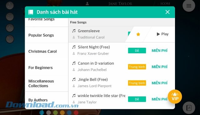 Danh sách bài hát trên Violin
