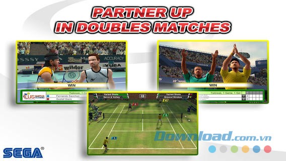 Trận đấu đôi trong game Virtua Tennis Challenge trên iOS