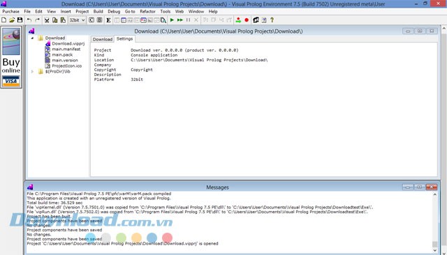 Giao diện phần mềm Visual Prolog