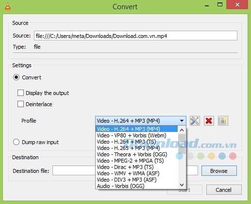 Chọn định dạng muốn chuyển đổi