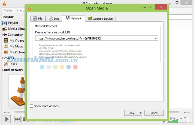 Mở video YouTube bằng VLC