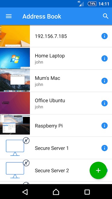 Danh bạ địa chỉ trong VNC Viewer cho Android