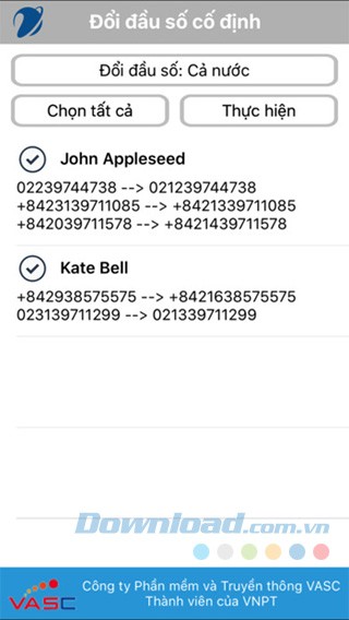 Giao diện chính VNPT Update Contacts