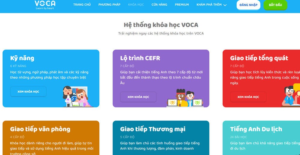 Hệ thống khóa học VOCA phong phú, đa dạng