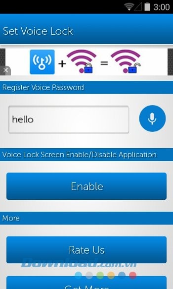 Cài đặt khóa trên Voice Screen Lock