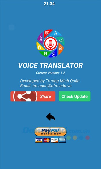 Giao diện chính của Voice Translator Free