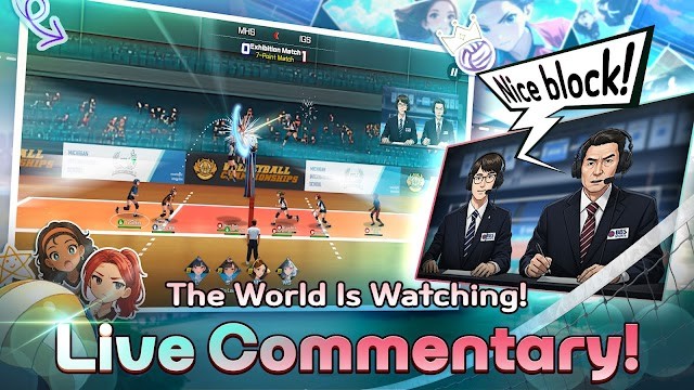 Tận hưởng các trận đấu bóng chuyền với bình luận trực tiếp từ một bình luận viên chính và một bình luận viên phụ