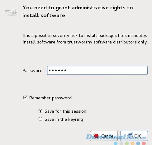 Nhập mật khẩu và tiếp tục quá trình
