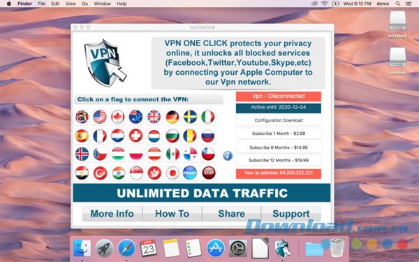 VpnOneClick Pro cho Mac là ứng dụng bảo mật thông tin và truy cập web bị chặn do giới hạn vùng miền