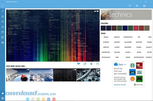 Giao diện ứng dụng Wallpaper Studio 10