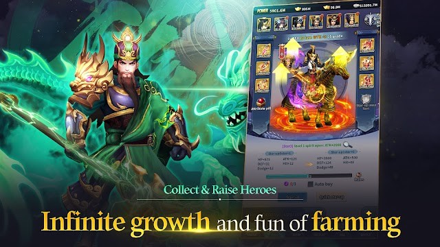Thu thập và phát triển các anh hùng vô tận trong game War Three Kingdoms : Idle RPG