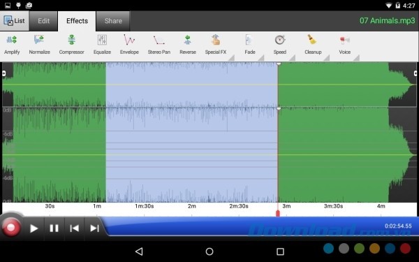 WavePad Audio Editor Free cho Android hỗ trợ nhiều hiệu ứng âm thanh độc đáo