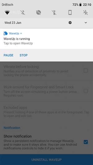 Vô hiệu hóa WaveUp trong phần cài đặt của thiết bị