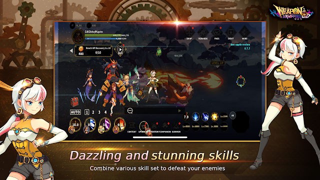 Sử dụng nhiều kỹ năng mạnh mẽ và tuyệt đẹp khi chiến đấu trong game Weapon Master Idle