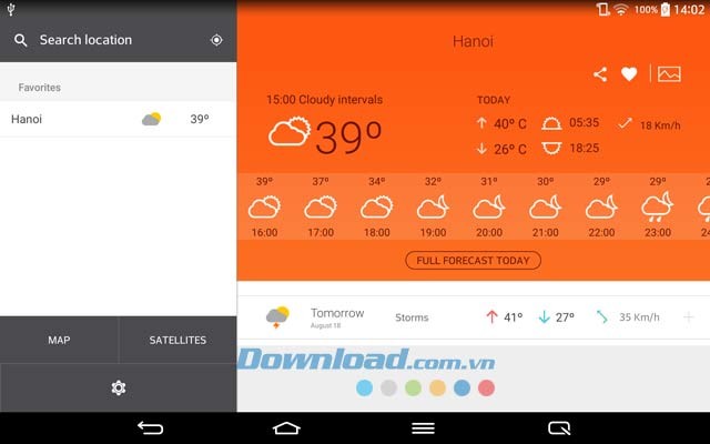 Giao diện hiển thị thời tiết của Weather 14 days