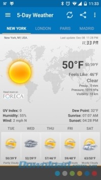 Weather & Clock Widget for Android Ad Free cho Android hỗ trợ nhiều thành phố