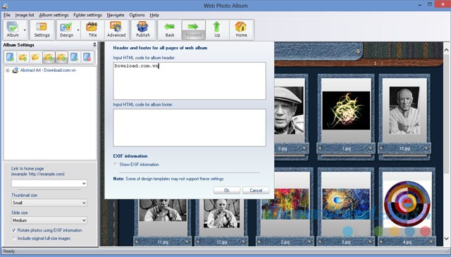 Thêm header và footer cho album ảnh