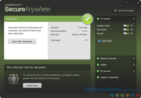 Giao diện của Webroot SecureAnywhere AntiVirus