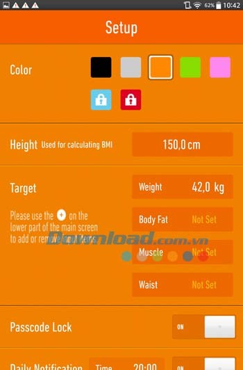 Các cài đặt cơ bản trong Weight Loss Tracker